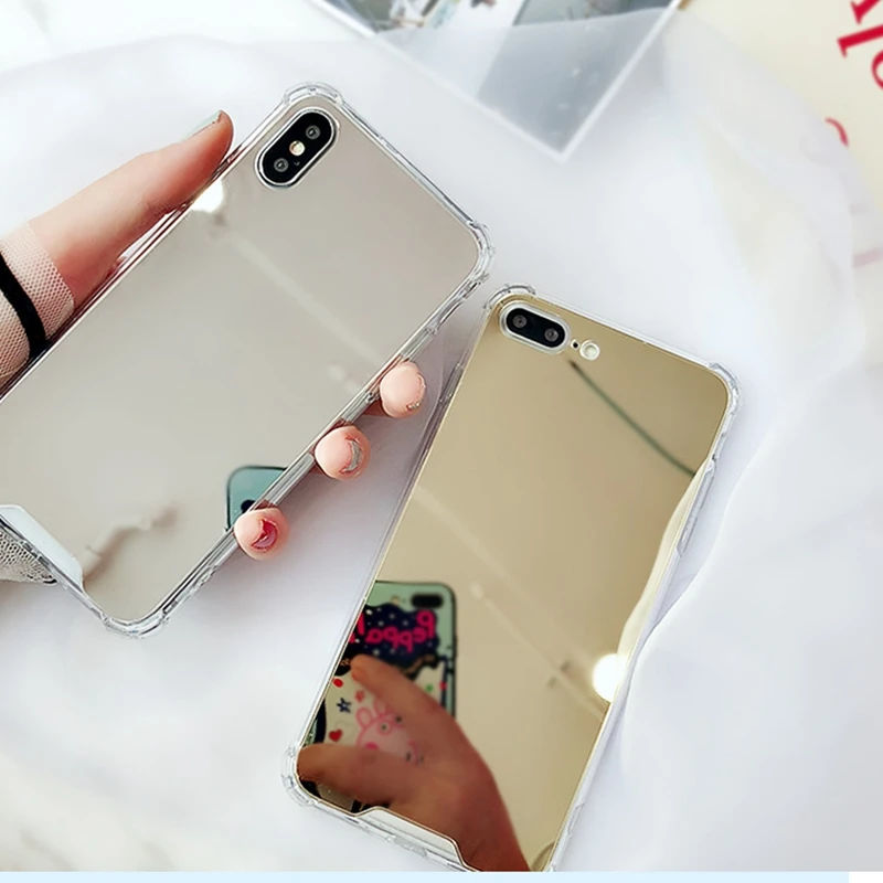 

Drop-proof Mirror Case for iphone 7 8 6 6s Plus X XS MAX 10 XR Gasbag Airbag Plating Makeup Mirror Soft TPU Cover