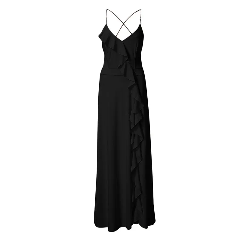 Women's Fashion Solid Sexy Dress Ruffle Blackless Sleeveless Irregular Dress 2019 New Arrival Robe Femme Vestidos H26 (6)