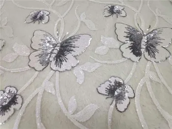 

High Quality Tulle Lace White African Lace Fabric With Sequins Embroidery African French Wedding Lace Fabric For 5yards H6