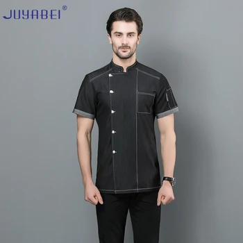 

2019 Men's Work Shirt Fashion Short Sleeve Restaurant Uniform Kitchen Chef Clothing Waiter Bread Hotel Catering Work Uniform