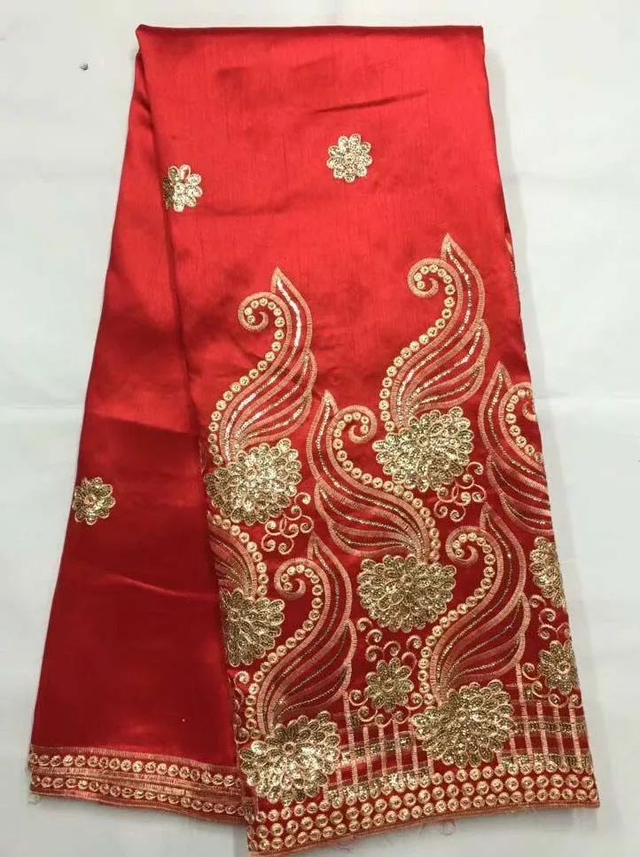 

red George African Lace Fabric With Sequins Nigeria Embroidered Silk Fabric Guipure George Lace Fabrics For India Wedding Dress