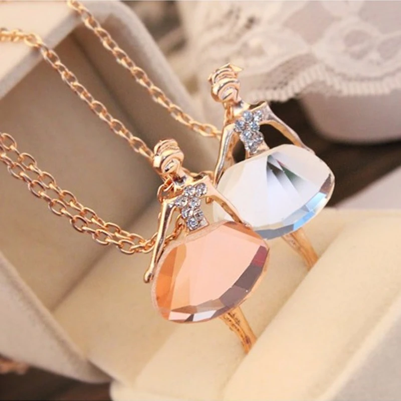 

Fashion lady love ballet girl necklace wind Crystal over drilling sweater chain necklace jewelry wholesale Hot