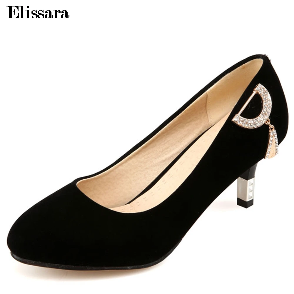 Elissara Concise Women Pumps Shoes Women Med Heels Ladies Faux Suede