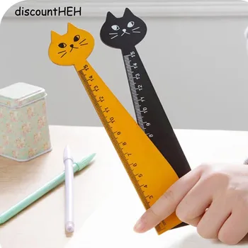 

1 Pc Long 15cm Wood Straight Ruler Black Yellow Lovely Cat Shape Ruler Gift For Kids Student Stationery Office School Supplies