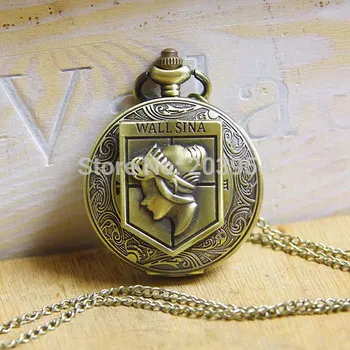 

Attack on Titan Antique Charm Wall Maria Sina brass 10pcs/lot big size Pocket Watches quartz movie cartoon Necklace steampunk