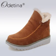 Odetina/ г. Теплые плюшевые зимние ботильоны на платформе женская зимняя обувь на плоской подошве Нескользящие черные замшевые женские ботинки без застежки, большие размеры