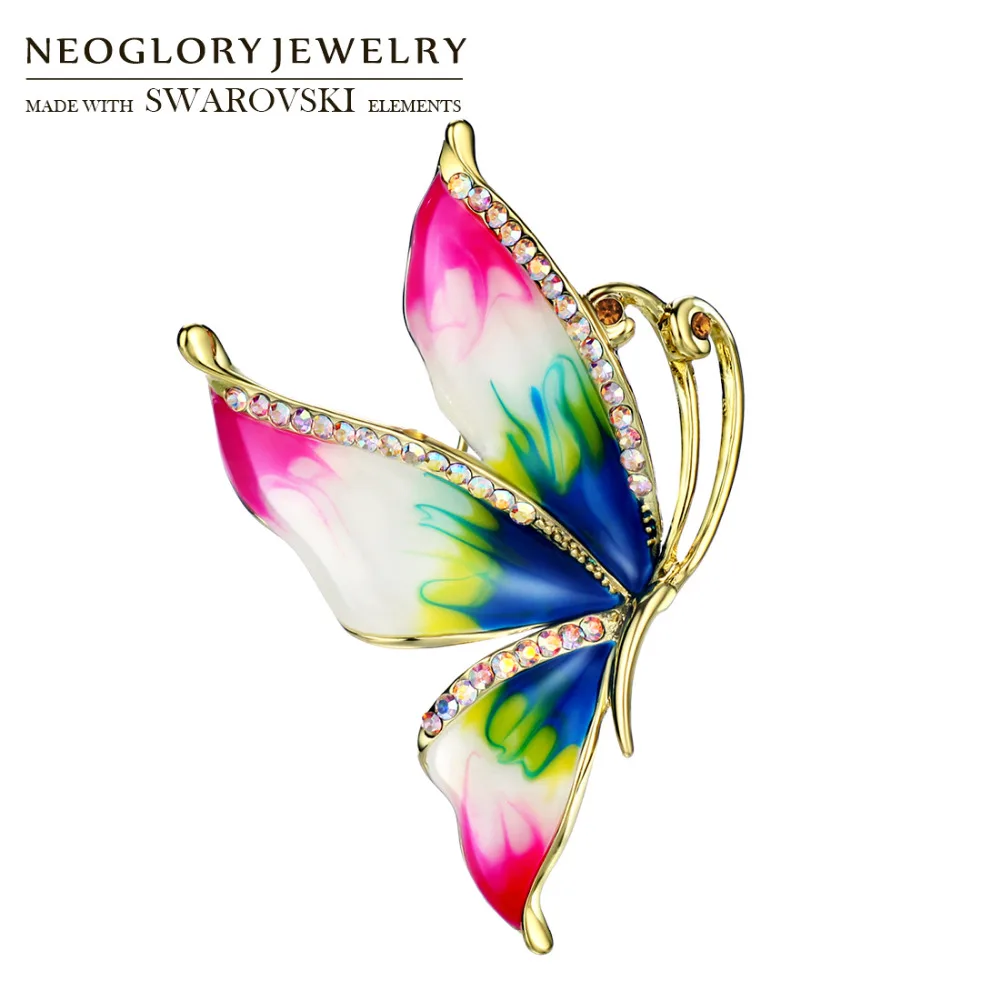 

Neoglory Austria Rhinestone & Enamel Brooch Cute Romantic Colorful Butterfly Design For Women Gift Exquisite Party For Sweater