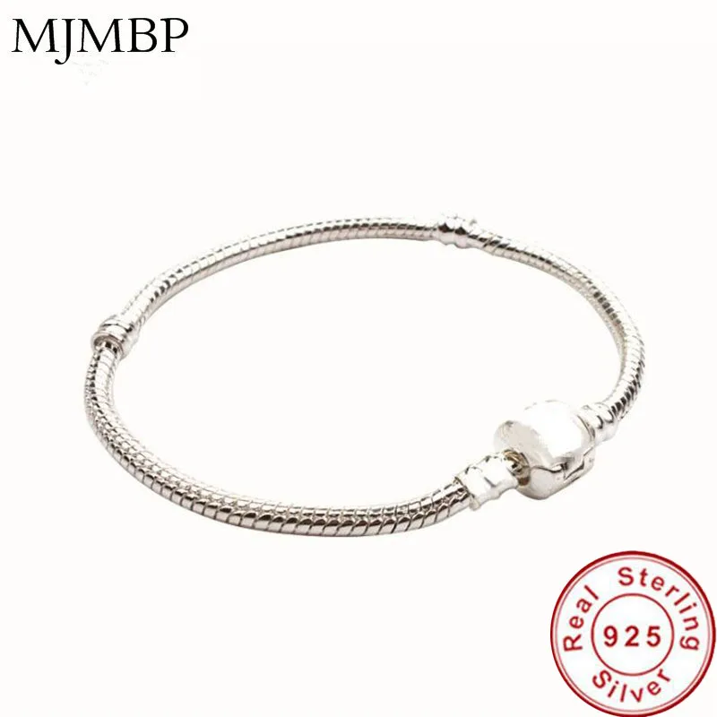 

New Hot 925 Silver Basic Snake Chain Bracelet DIY Charm Bead Jewelry NOT FADE Original Pandoraa For Bracelets & Bangles