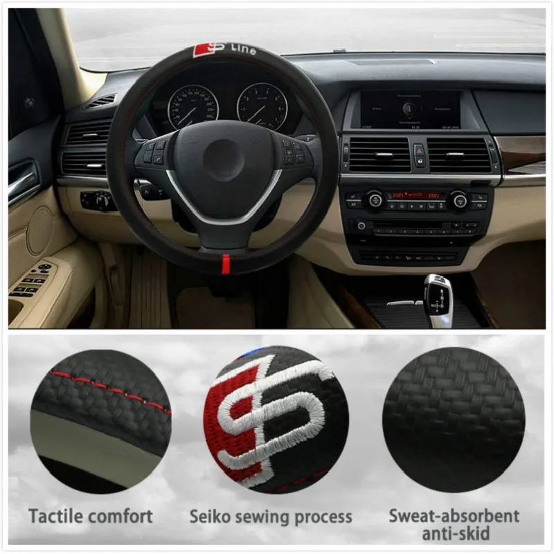 Leather Auto Car Steering Wheel Cover 38CM/15inch FOR Audi A3 A4 A5 A6