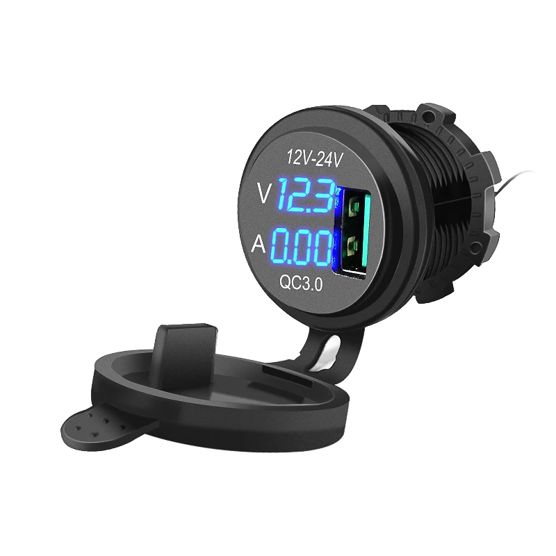 

Universal 5V 3A QC 3.0 USB Charger Socket Power Charger Blue LED Digital Display for Auto Motorcycle Auto Parts