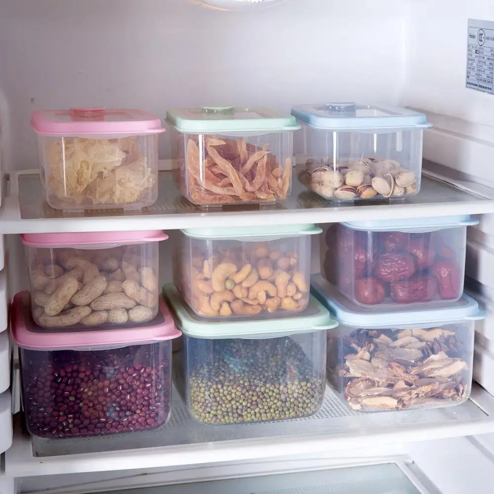 

3PCS/Set Plastic Food Container Box With Lid Refrigerator Crisper Kitchen Fruit Nut Goods Storage Box Rectangle Lunch Box