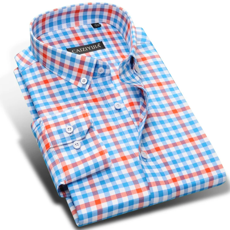 Men's Long Sleeve Contrast Plaid Dress Shirts High quality Comfortable