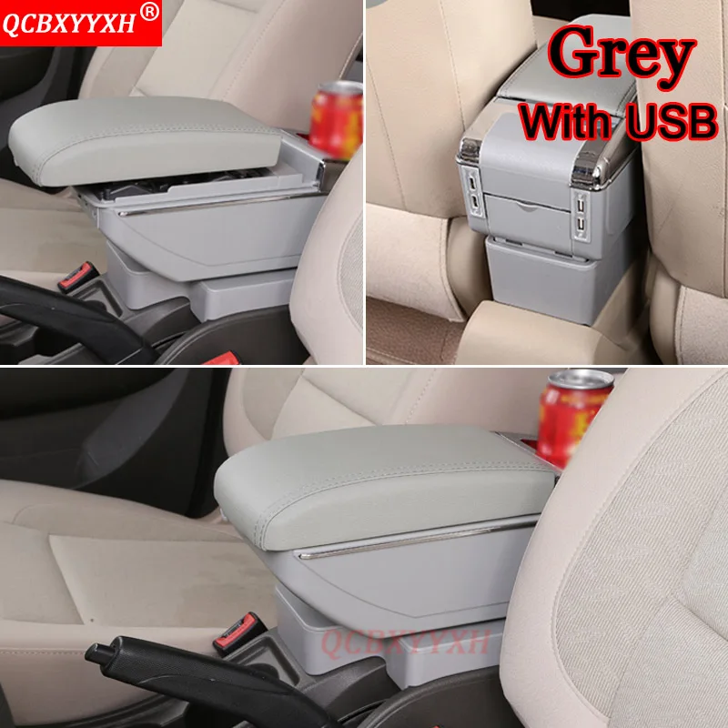 Автомобильный Стайлинг ABS с подлокотником из искусственной кожи, коробка для хранения центральной консоли, держатель, чехол, аксессуары для Toyota Yaris L - Название цвета: Grey With USB