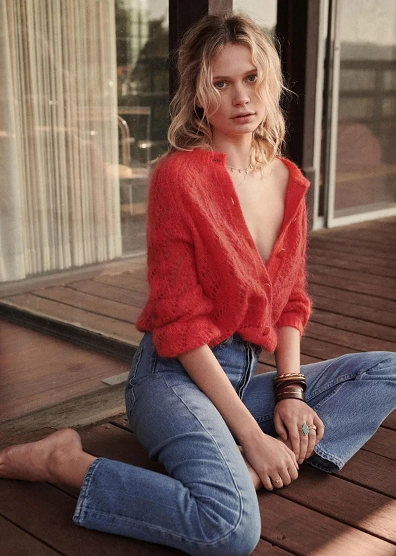 

2019 New Women Mohair Knitted Cardigan Sweater Single-breasted Hollow Out Soft Top