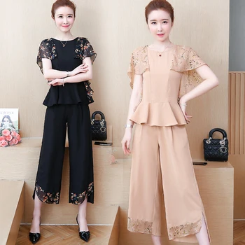 

Chiffon Floral Women 2 Piece Set Top And Pants Floral Patchwork Women Sets Clothes Pullover Two Piece Set Top And Pants