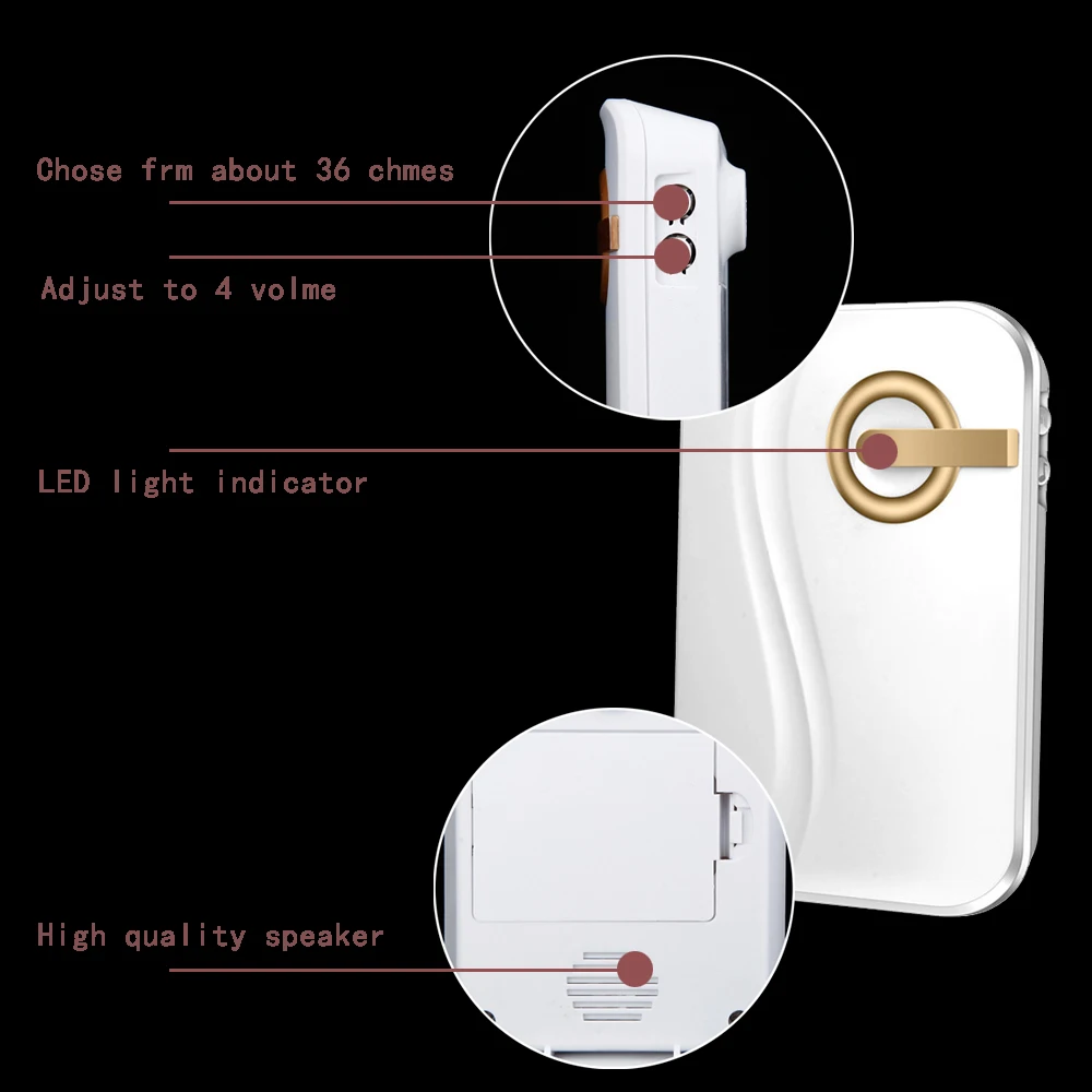 CACAZI Wireless Doorbell DC Battery-operated 200M Remote Waterproof 4 Volumes 36 Rings Intelligent Door Chime Cordless Doorbell