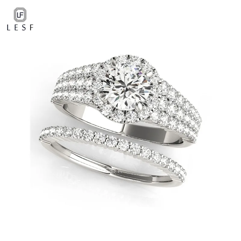 

LESF Luxury 925 Sterling Silver Round Rings Sets Wedding ring Women Fashion Wedding Jewelry For Girls Engagement
