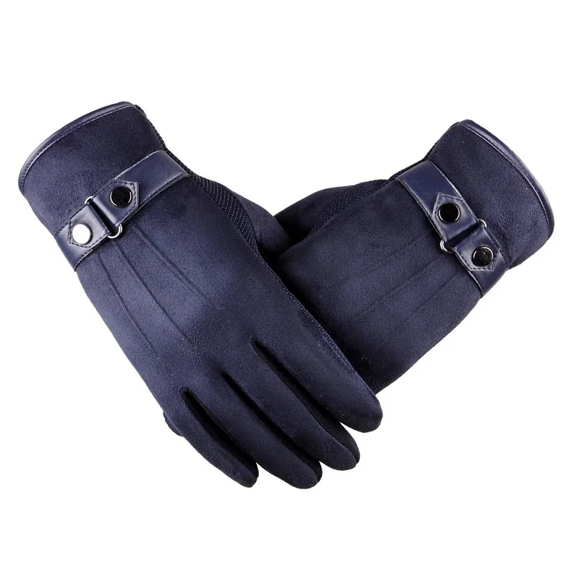 Зимние варежки мужские Перчатки замшевые сохраняющие тепло с сенсорным экраном ветрозащитные перчатки для вождения новые мужские осенние и зимние перчатки черные - Цвет: Blue