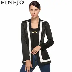 Finejo марка 2017 ПР Повседневная обувь Блейзер Для женщин Feminino обновить классический контраст цвета Куртки костюм открытой передней Пиджаки