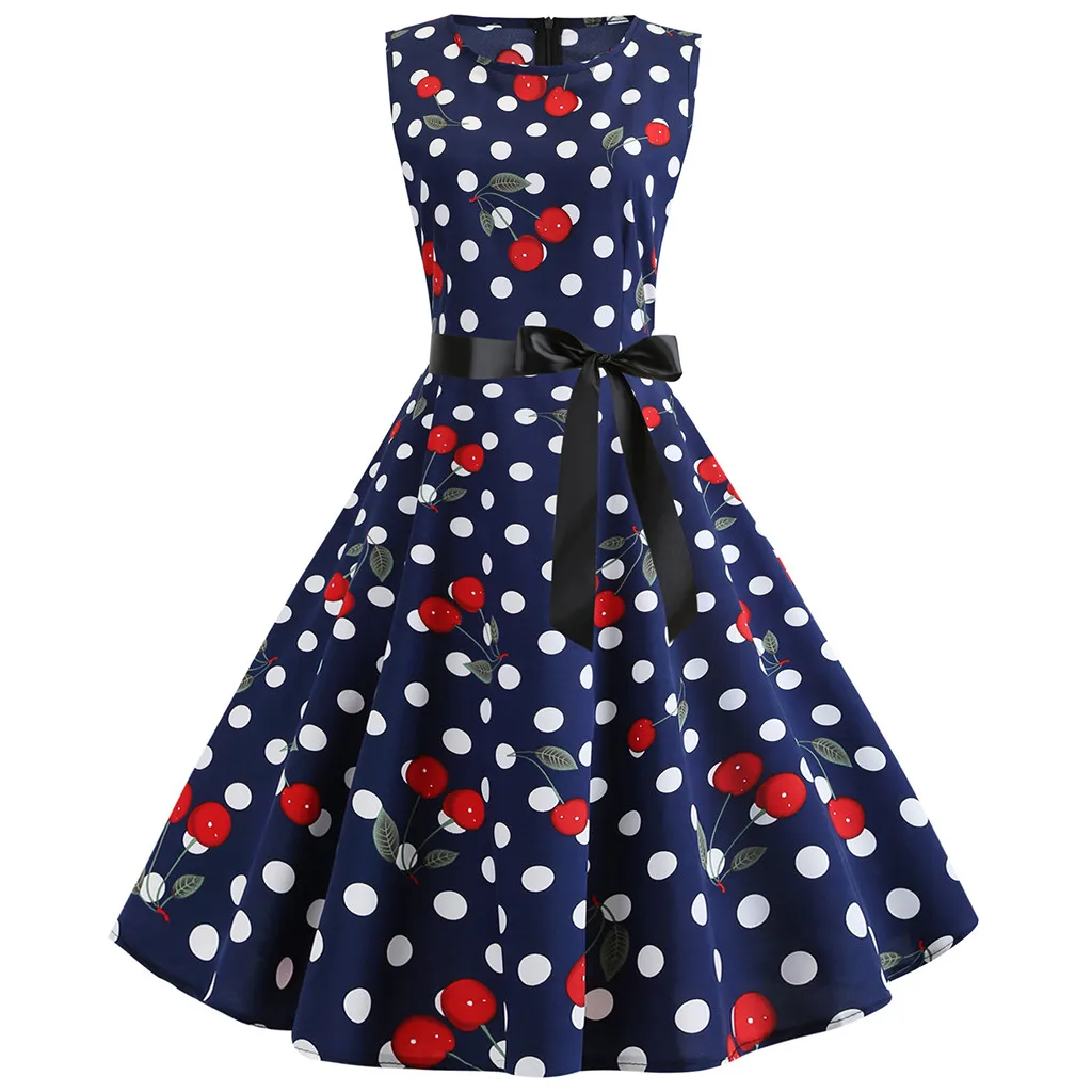 

Women Vintage Dress 1950s Retro Sleeveless O Neck Print Evening Party Prom Swing Dress Ladies Knee-Length Summer Dress vestidos