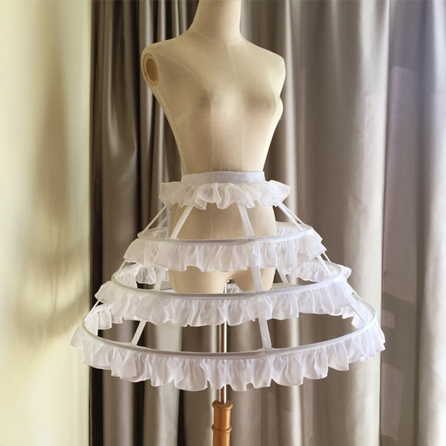 Acessórios de Casamento Feminino Curto Petticoat Rockabilly Cintura Ajustar 3 Camadas Hoop Plissado Chiffon Cosplay Underskirt