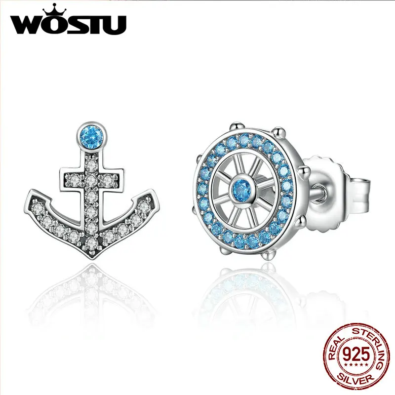 

2019 New Arrival Authentic 925 Sterling Silver Delicacy Anchor Stud Earrings For Women Luxury Fine DIY Jewelry Gift CQE030