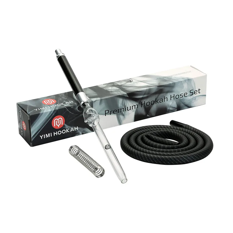 

Yimi Aluminum Carbon Fiber Shisha Handle Combine Glass Mouth Tips 1.5m Silicon Hookah Hose With Spring