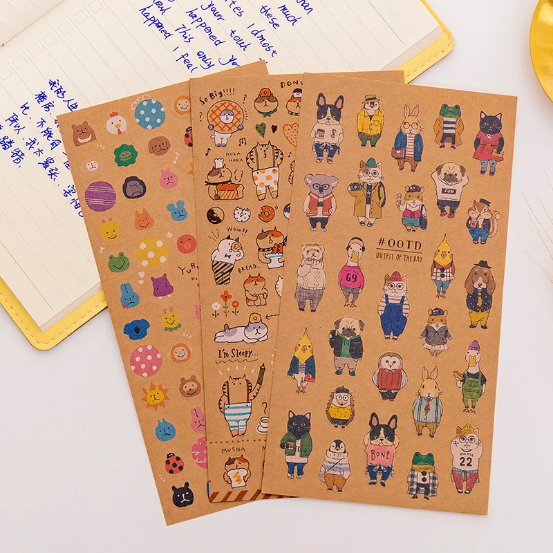 

Kawaii Cat Kraft Paper Stickers Bullet Journal Cute Handmade Decorative Diary Scrapbooking Sticker Japanese Stationery