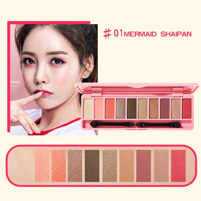 Умная кошка бренд мультфильм десять цветов глаз диск для теней Make-up Maiden серия Русалка персиковый цвет макияж тени для век длительная вода - Цвет: 01