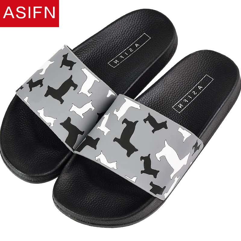 

ASIFN Men Slippers indoor outside Slides male Women camouflage Cartoon dog Non-slip Flip Flops Summer Beach Sapato Masculino