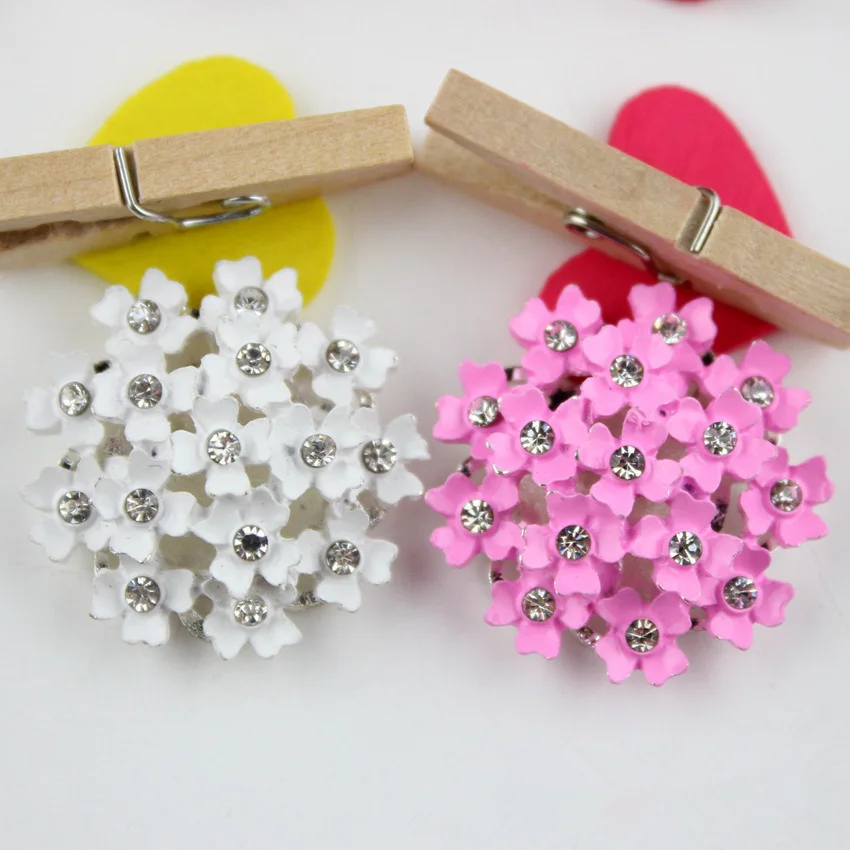 

Free Shipping Christmas rhinestone button embellishments with white and pink flowe flatback 20pcs/lot