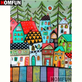 

HOMFUN 3D Diamond Painting "House illustration" DIY Full Rhinestones Drill Cross-stitch Kits Square Round Diamond Embroidery