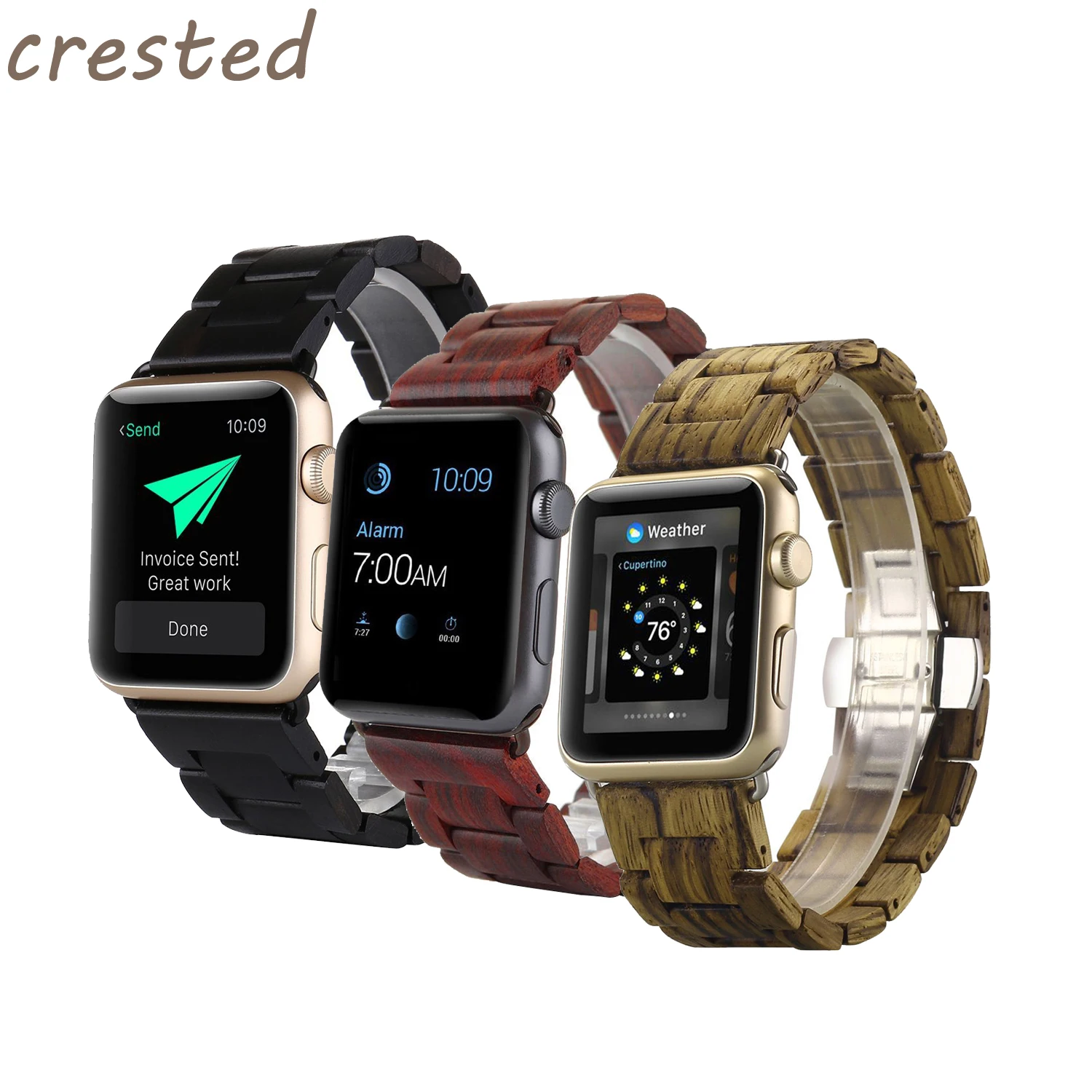 CRESTED Natural Wooden band for apple watch band 42mm\/38 Butterfly buckle strap for iwatch 1\/2 CRESTED Natural Wooden band for apple watch band 42mm\/38 Butterfly buckle strap for iwatch 1\/2