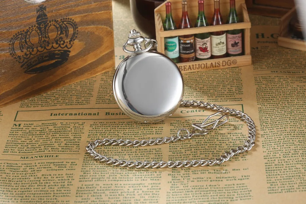Gorben новый роскошный полный Нержавеющая сталь Полировки Серебра карманные часы Для женщин Ретро Роман Количество циферблат Талия цепи для