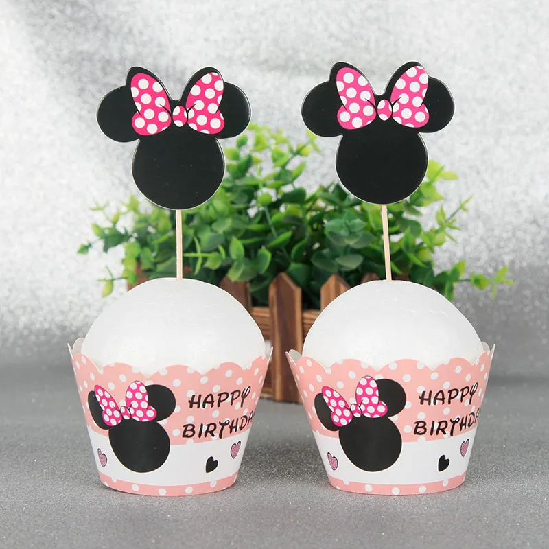 Minnie Mouse Theme beautiful Disposable Birthday Party Decorations Kids Girl Party Supplies Decoration Tableware Set - Цвет: 24pcs wrapper