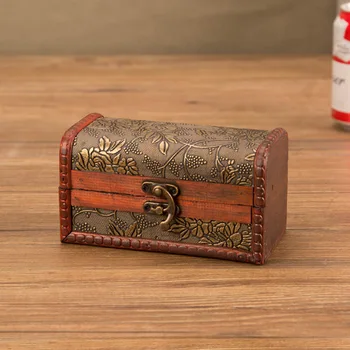 

zakka Vintage wooden jewelry storage box Retro suitcases with lock small wood craft gift organizer Desket decorations packaging