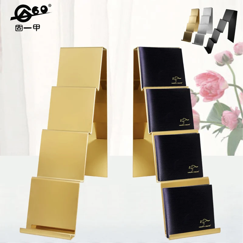 Mirror gold titanium stainless steel multilayer wallet display shelf Wallet Display Rack Wallet