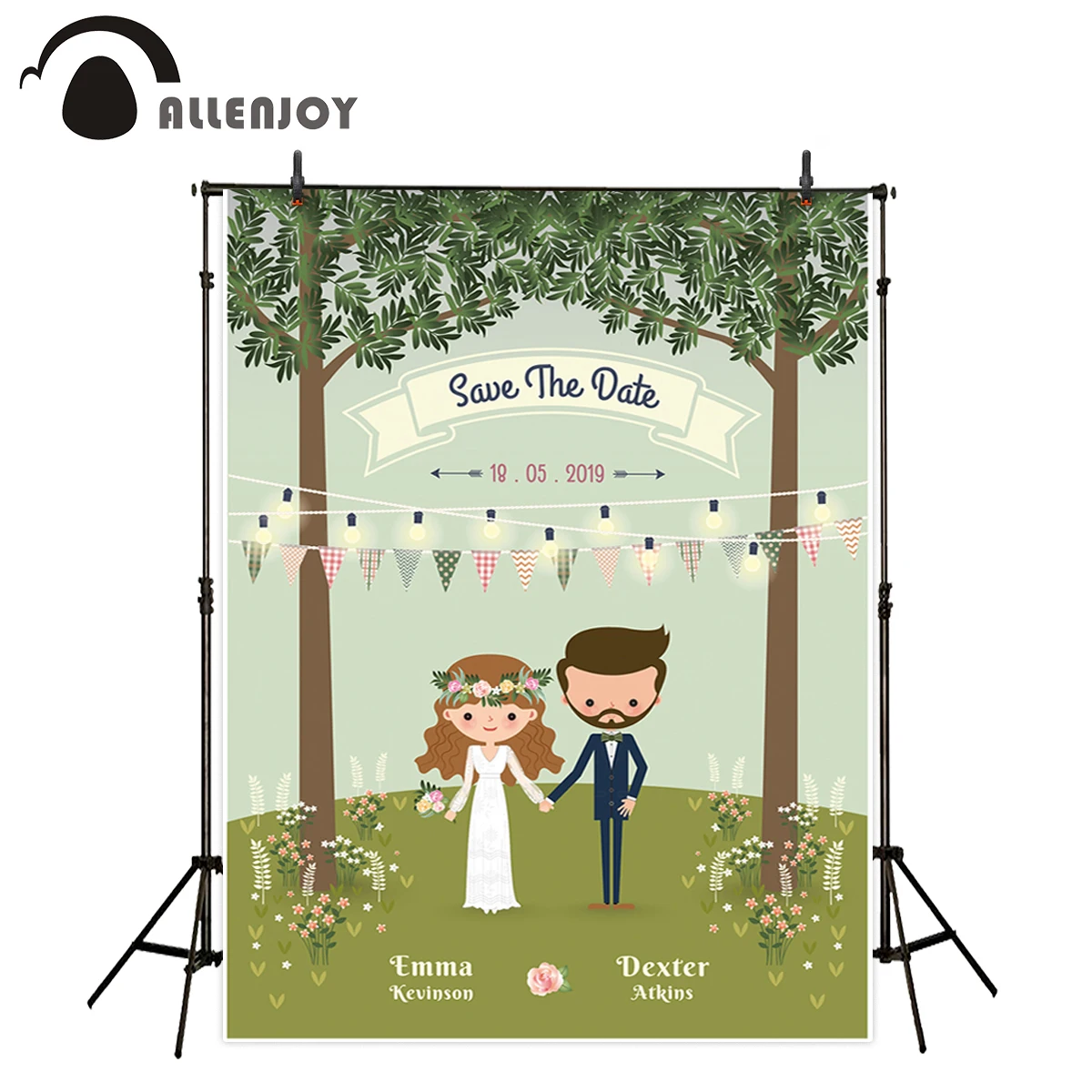 

Allenjoy backdrop for photographic studio rustic bohemian cartoon couple wedding forest romantic background customize photocall