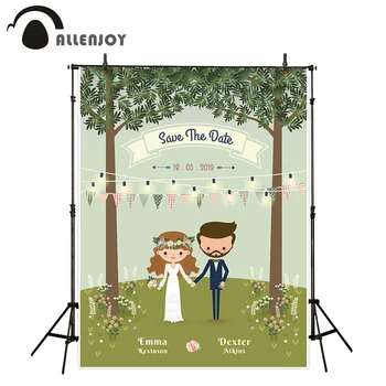 

Allenjoy backdrop for photographic studio rustic bohemian cartoon couple wedding forest romantic background customize photocall