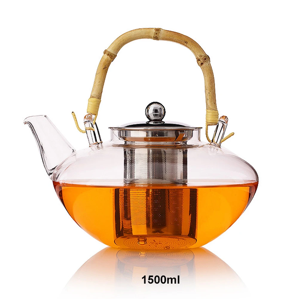 1500ml High Borosilicate Glass Teapot W Removeable Stainless Steel Tea