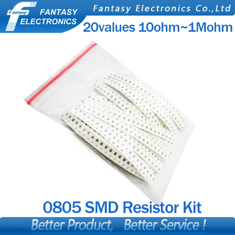 20 valor * 20 piezas = 400 piezas 0805 SMD Kit de resistencia de 1% 1/8 W (10 ohm ~ 1 M ohm) kit de muestras de componentes diy nuevo y original