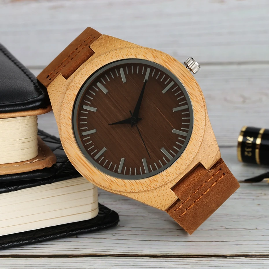 Retro Coffee Dark Blue Dial Quartz Men's Watch Luxury Round Dial Analog Leather Band Fashion Men Sport Watch relogio de Madeira 2018 (16)
