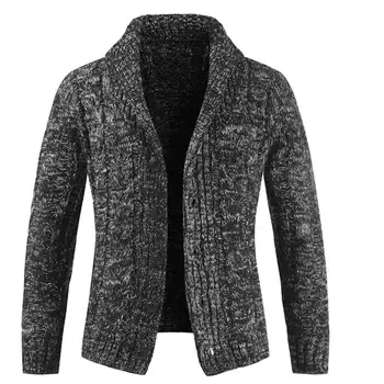 

Wholesale Winter Men Solid Color Turn Down Collar Long Sleeve Slim Fit Crochet Cardigan