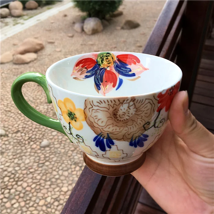 Нордическая ручная роспись характерная чашка для завтрака из молочных злаков красная большая емкость керамические чашки для кофе 400 мл