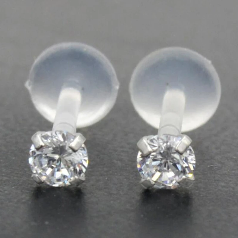 

2Piece 16G Bioplast Flexible Lip ring Square Zircon push in Labret Rings ear tragus stud Body Piercing Crystal Gem Rhinestone