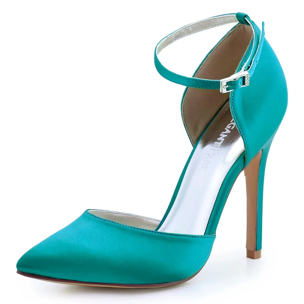 Hc1602 Teal Ivroy Women Bride Bridesmaids Dress Court Pumps Pointed Toe ...