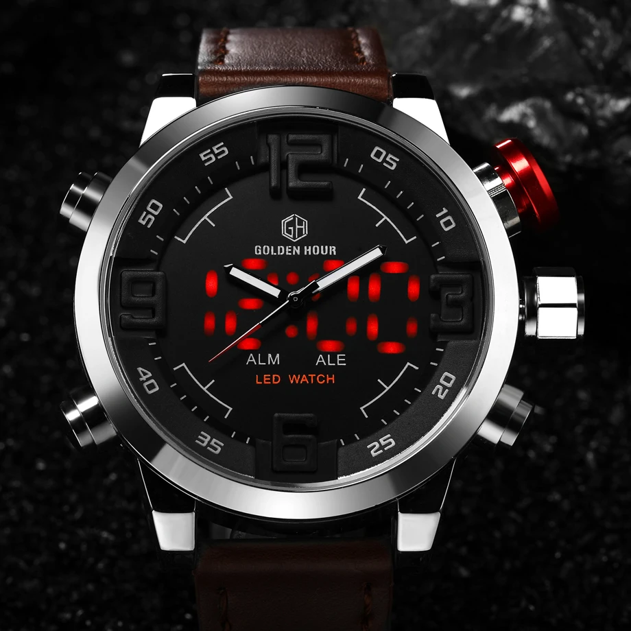 Reloj Hombre GOLDENHOUR стильные мужские часы спортивные из натуральной кожи