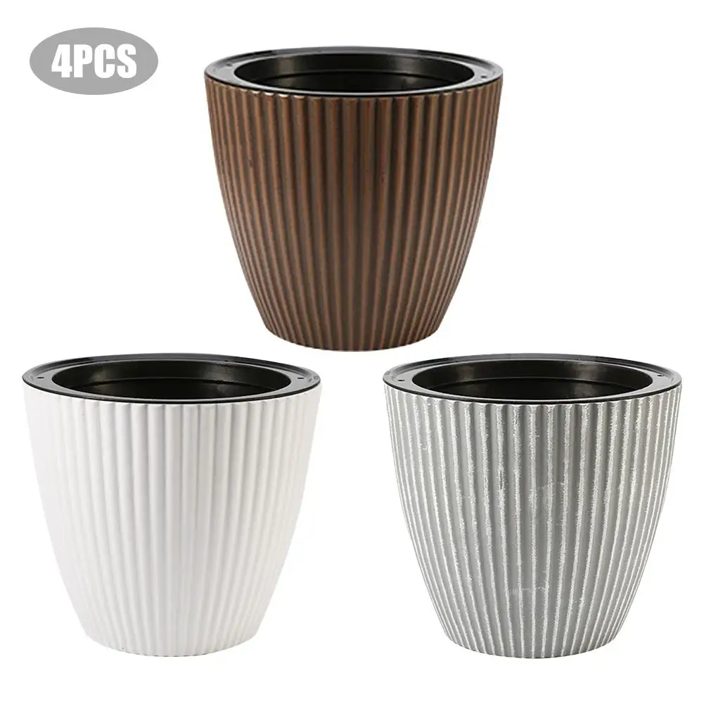 

4PCS Self-absorbent Flower Pot Melamine Cement Retro Nordic Basin Set For Green Plant Green Rose Succulent Flower Pot