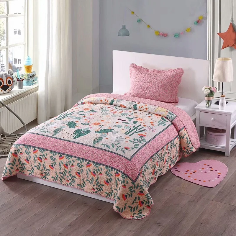 

CHAUSUB Printed Bedspread Kids Quilt Set 2PCS Quilted Cotton Quilts Bed Cover Sheets Pillowcase Twin Size Flowers Coverlet Sets