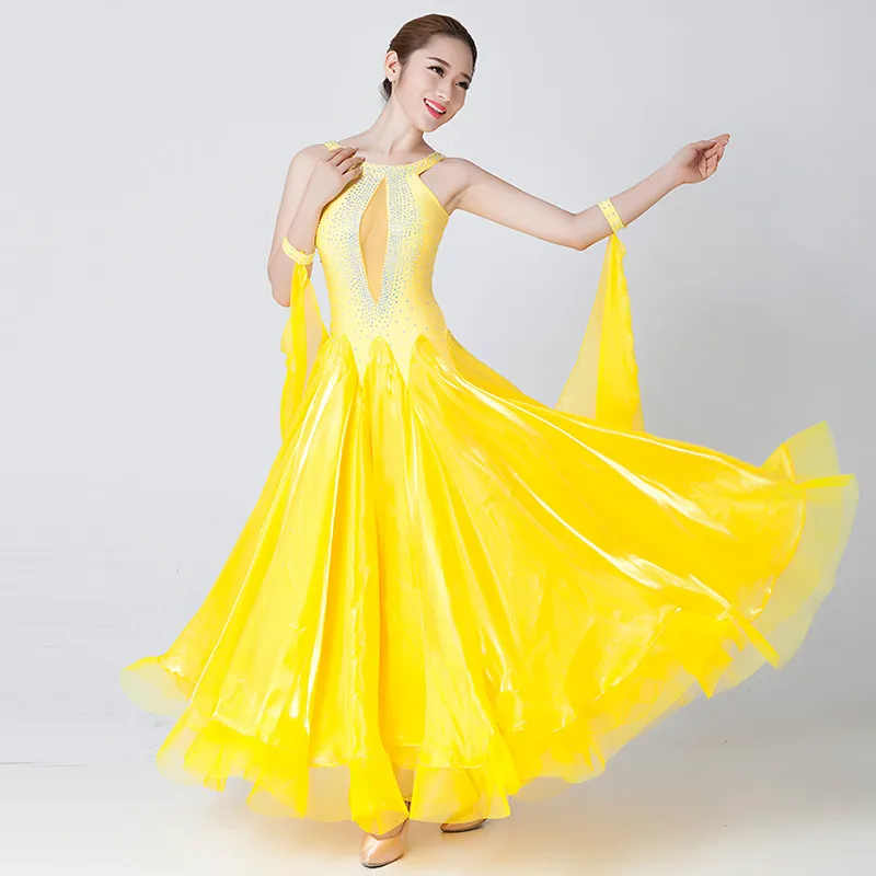 

Seven Colors Available Modern Dance Costumes Sleeveless Diamond Luxury Ballroom Dresses S-XXXL Professional Adult Ballroom Dress